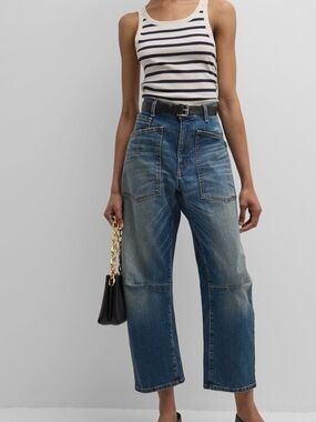 Nili Lotan Blue Shon Patch Pocket Jeans